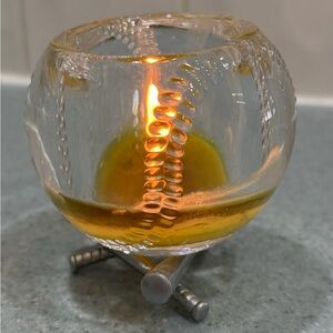 PartyLite "Batter Up" P7136 Clear Glass Metal Votive Candle Holder Baseball MLB